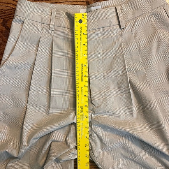 WAYF Plaid Wide Leg Trousers Medium Taupe High Rise Pleated Front Work Pants - Picture 7 of 11